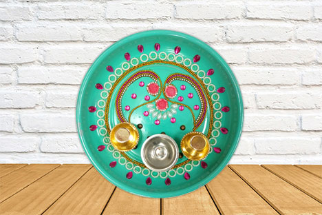 Small decorative aarti thali blue