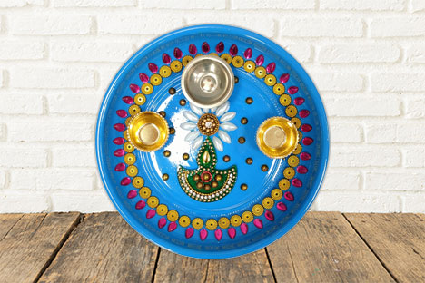 Small decorative aarti thali dark blue