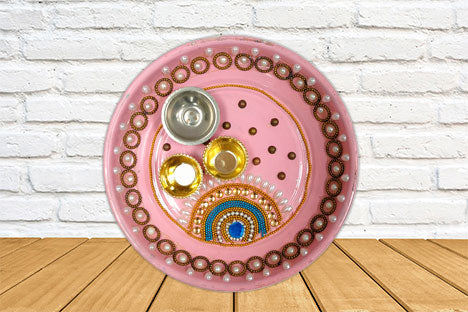 Small decorative aarti thali pink