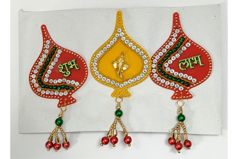Shubh labh Ganesh Yellow/Red stickers (3pc)